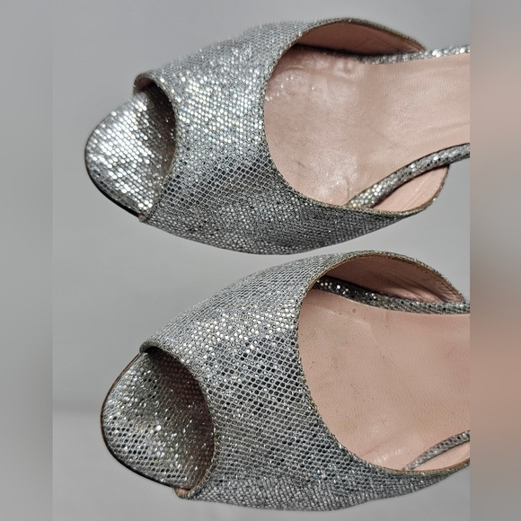 Kate Spade New York Silver Glitter Sage D'Orsay Peep Toe Heel Pumps Size 8B - Picture 2 of 14